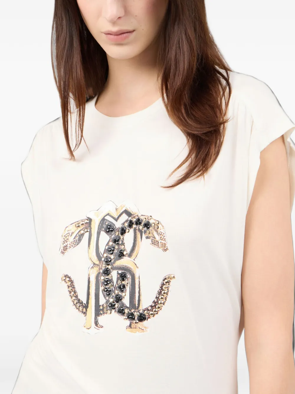 Roberto Cavalli T-shirt verfraaid met monogram Beige