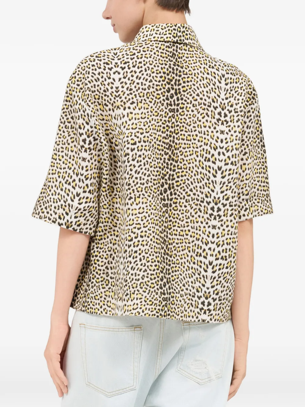Roberto Cavalli Overhemd met luipaardprint en korte mouwen Beige