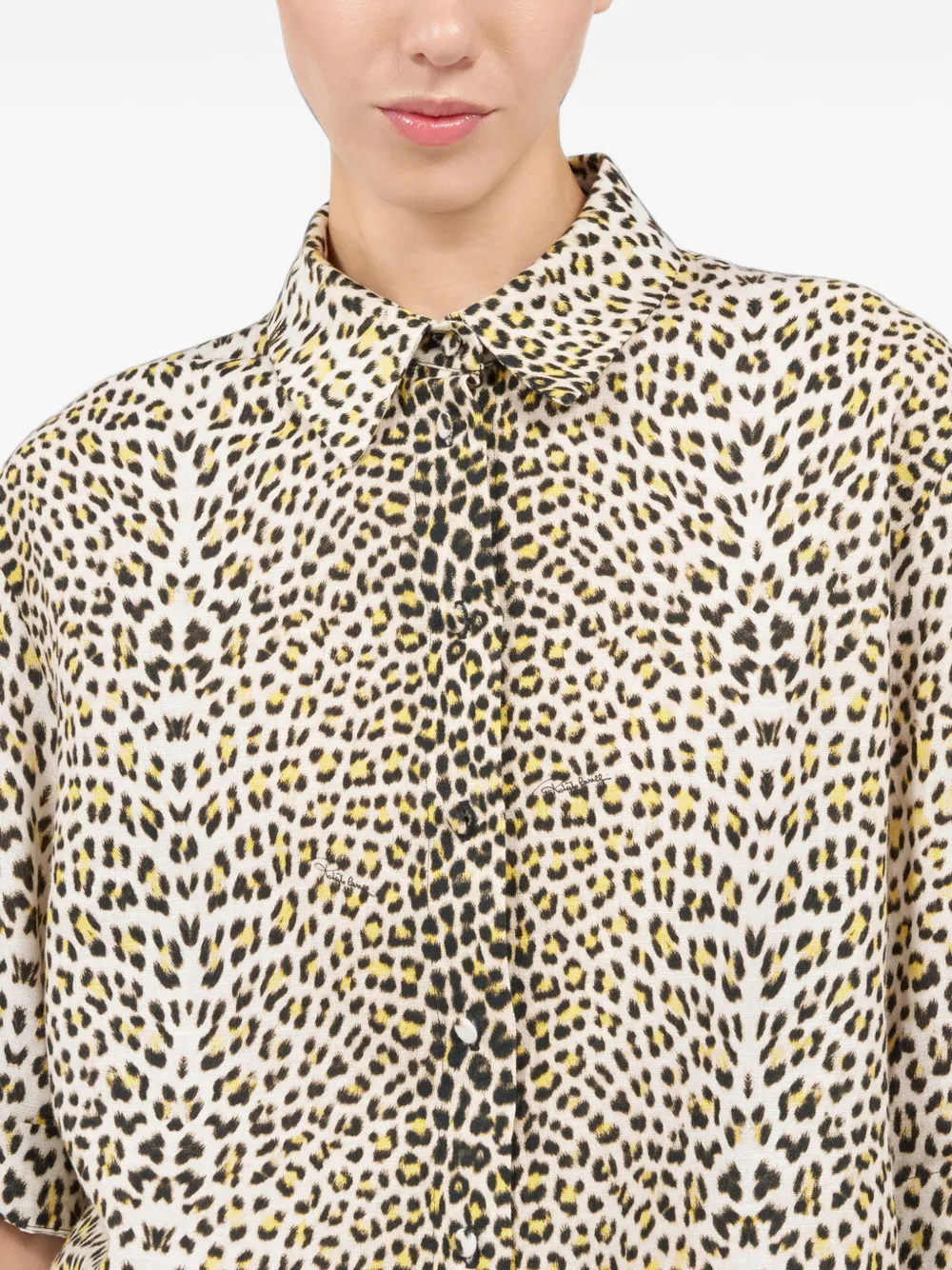 Roberto Cavalli Overhemd met luipaardprint en korte mouwen Beige