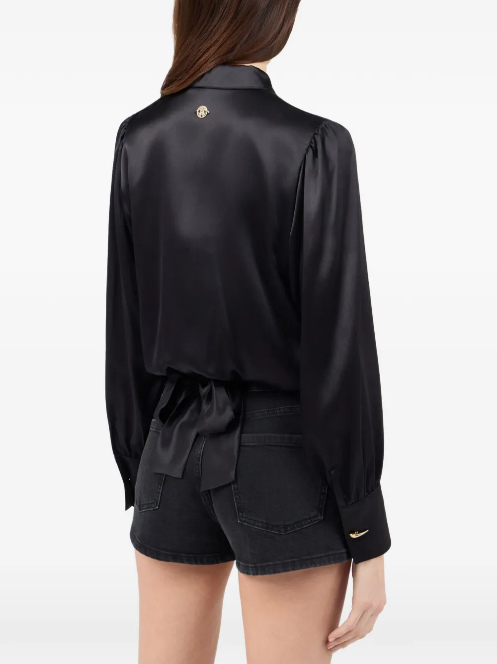Roberto Cavalli Zijden blouse met striksluiting Zwart