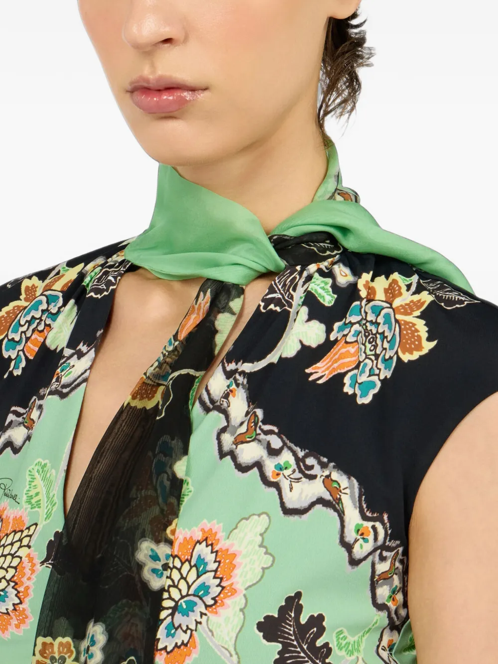 Roberto Cavalli floral-print tie-neck blouse Groen