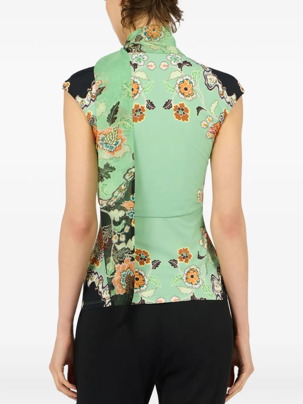 Roberto Cavalli floral-print tie-neck blouse Groen
