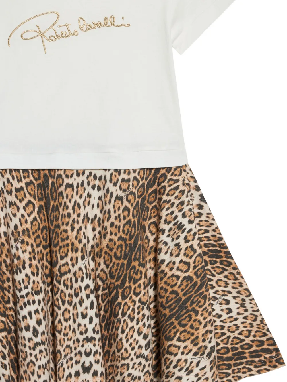 Roberto Cavalli Junior Jurk met geborduurd logo en jaguar-print Wit