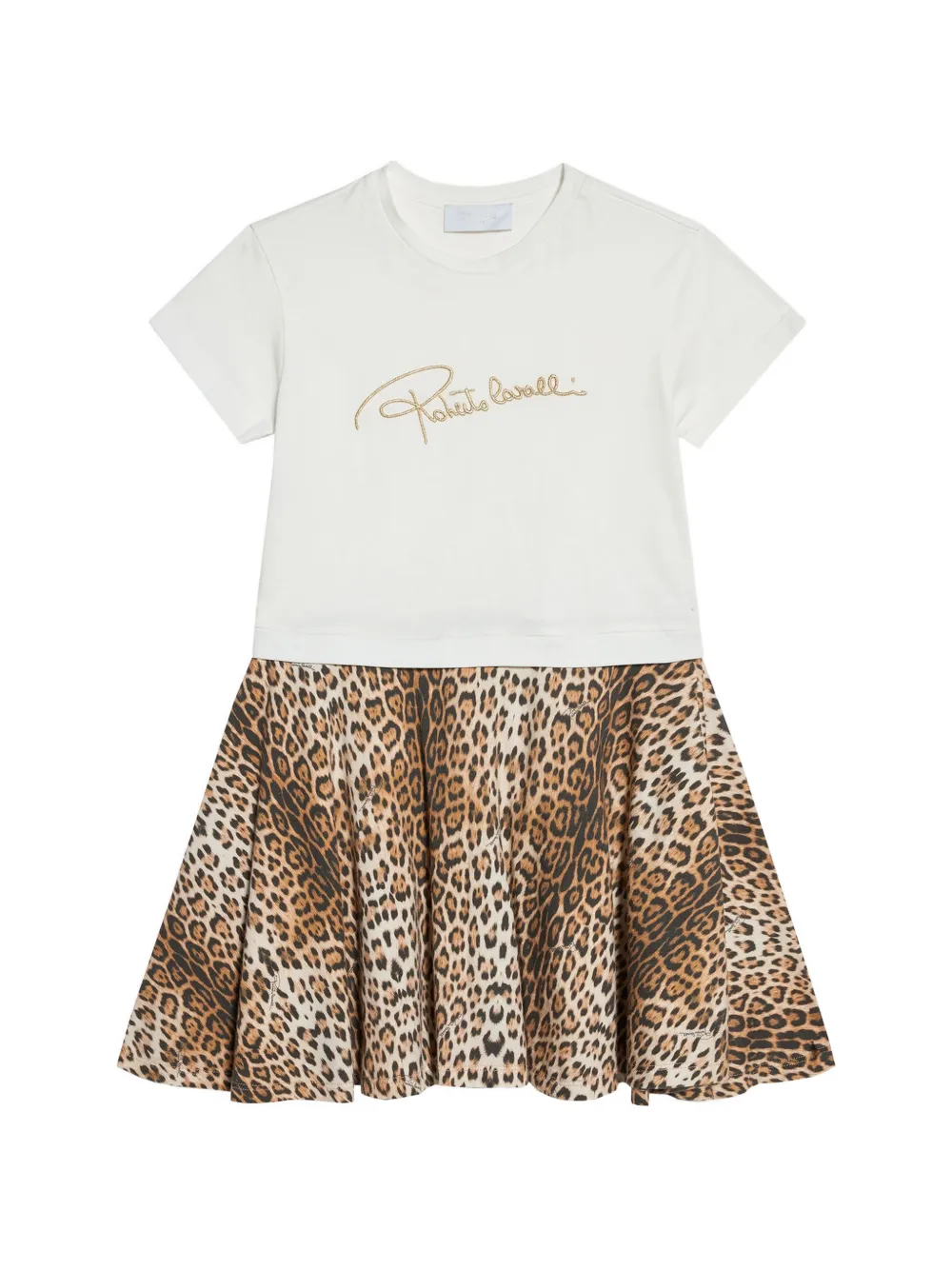 Roberto Cavalli Junior jaguar-print logo-embroidered dress - Weiß