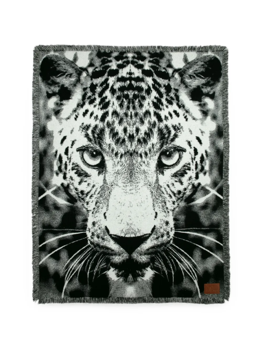 Roberto Cavalli Home leopard-print fringed wool blanket - Noir