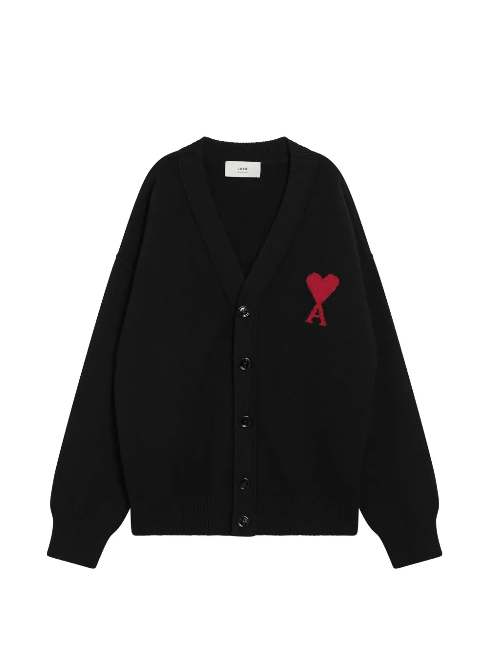 AMI Paris black wool cardigan with Ami de Coeur - Nero
