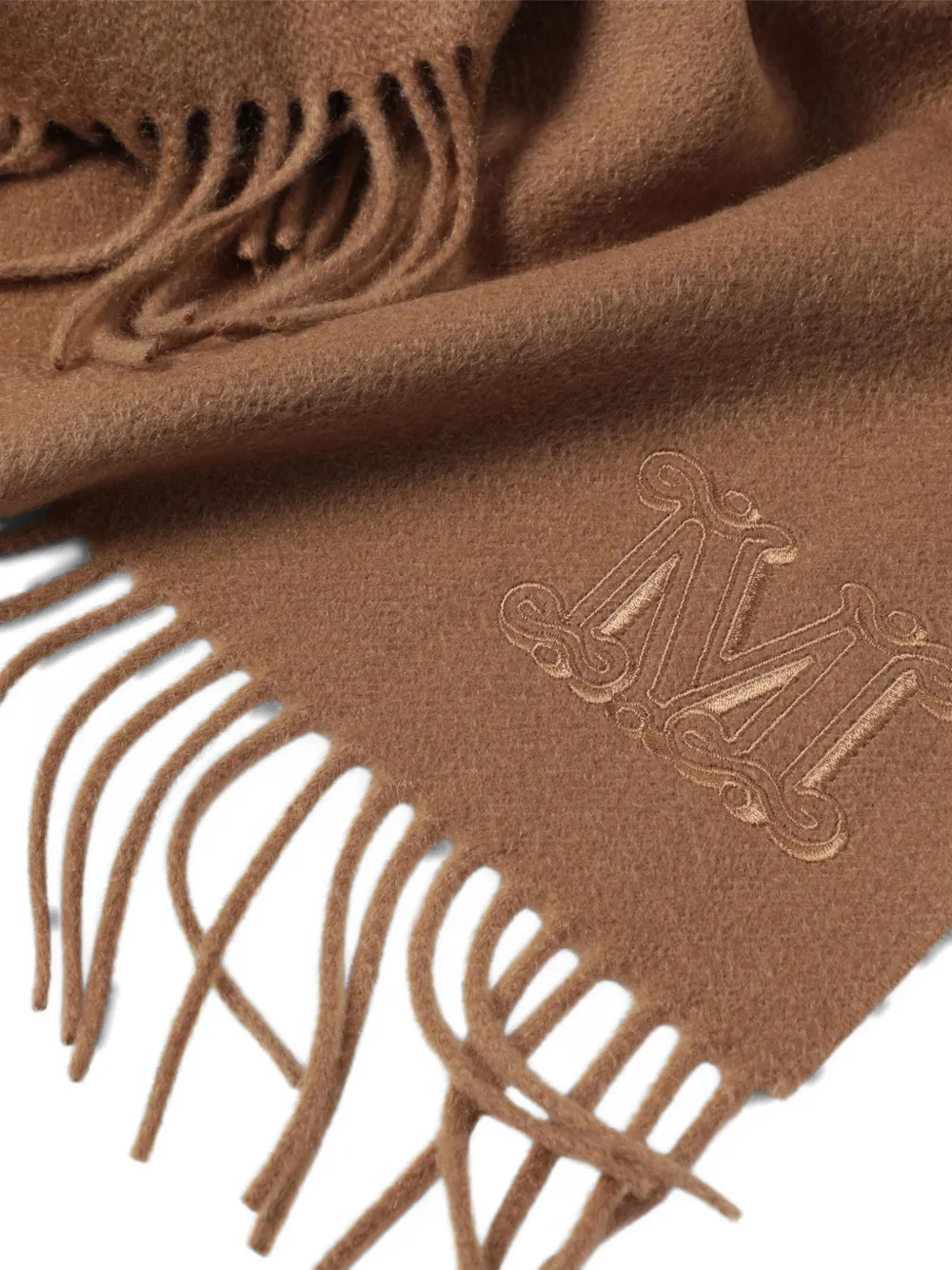 Max Mara Wsdalia sjaal met geborduurd logo en franje Beige
