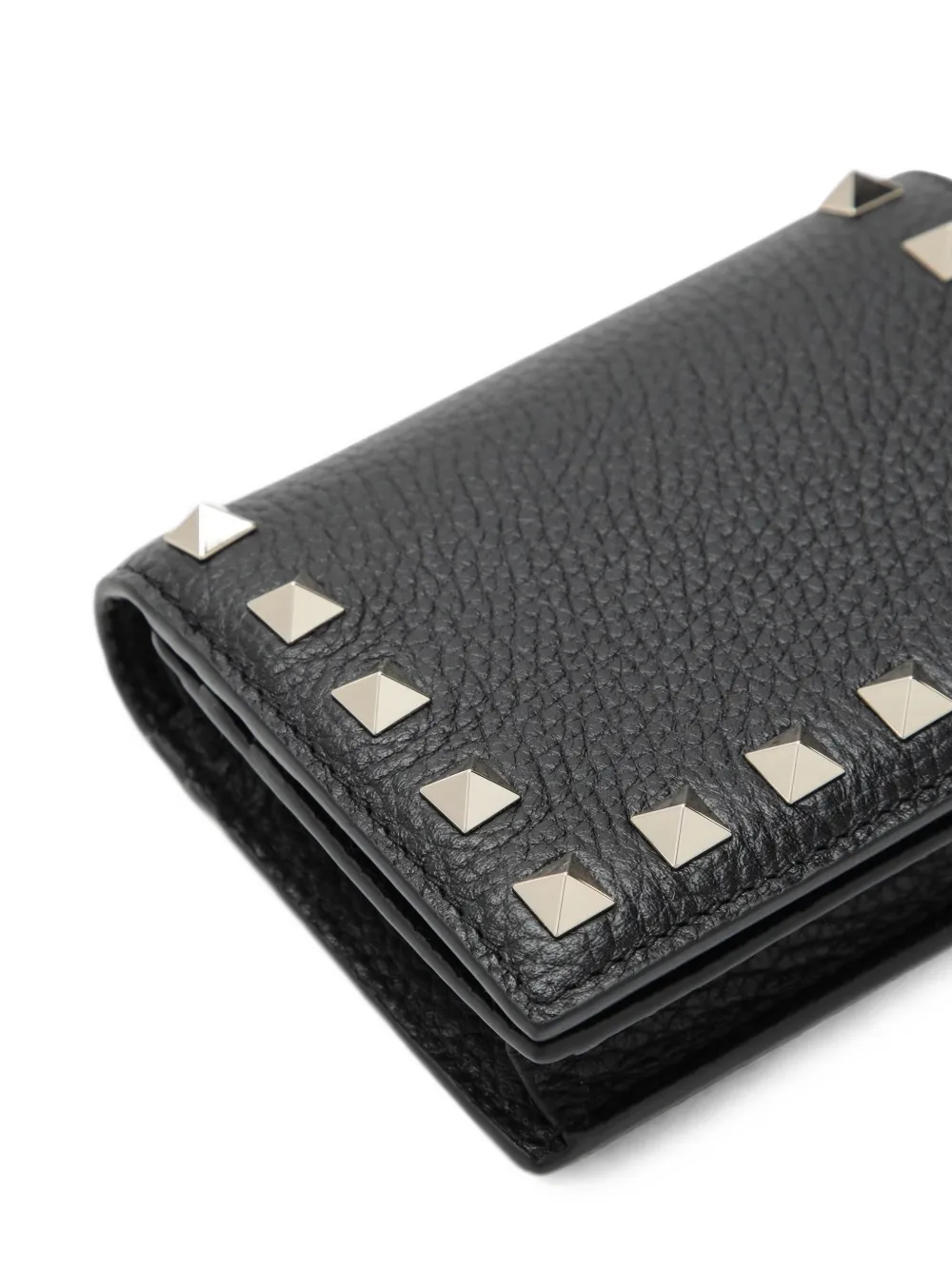 Valentino Garavani Kleine Rockstud kalfsleren portemonnee met textuur Zwart