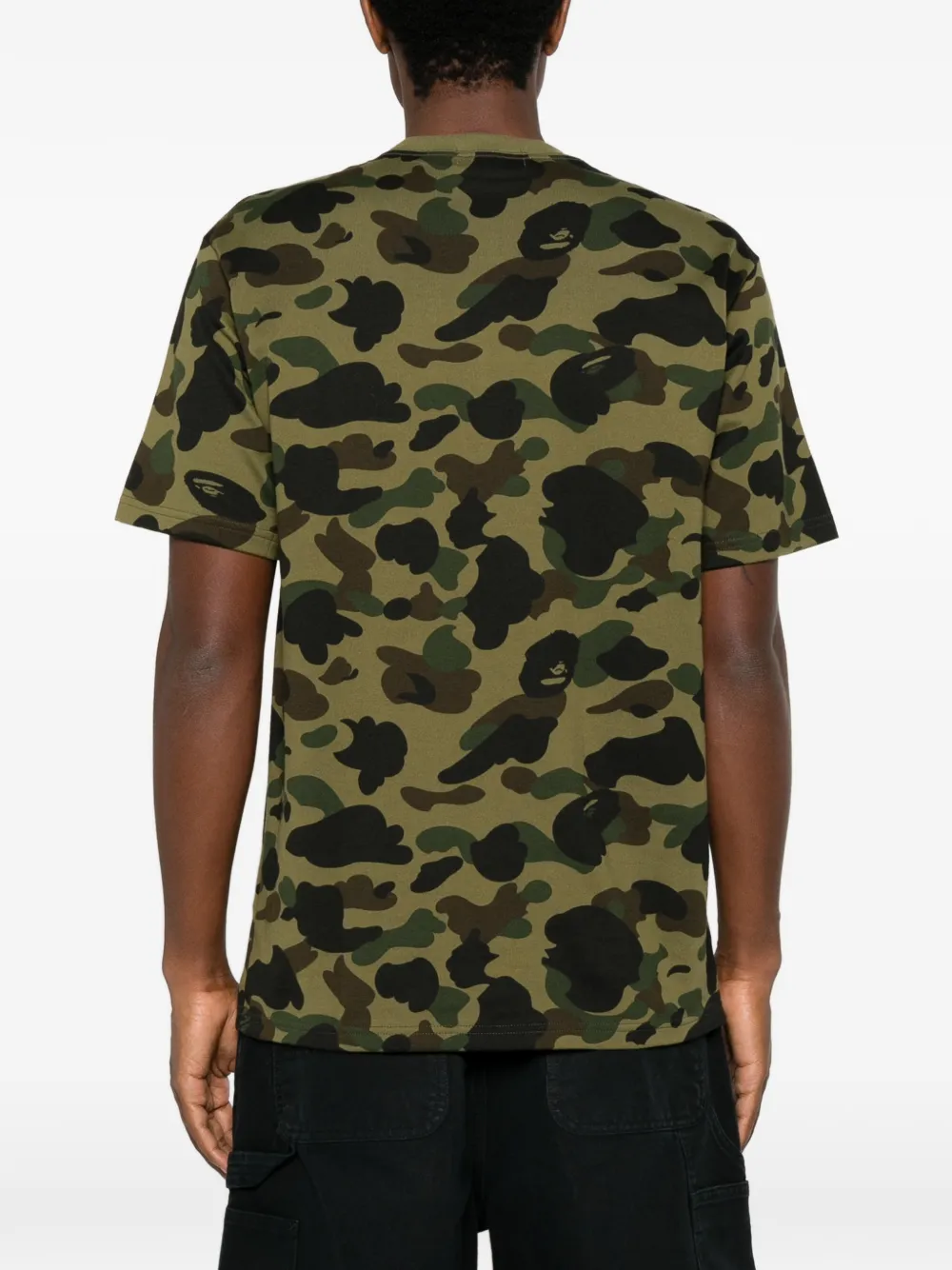 A BATHING APE T-shirt met camouflage-print en logo-print Groen