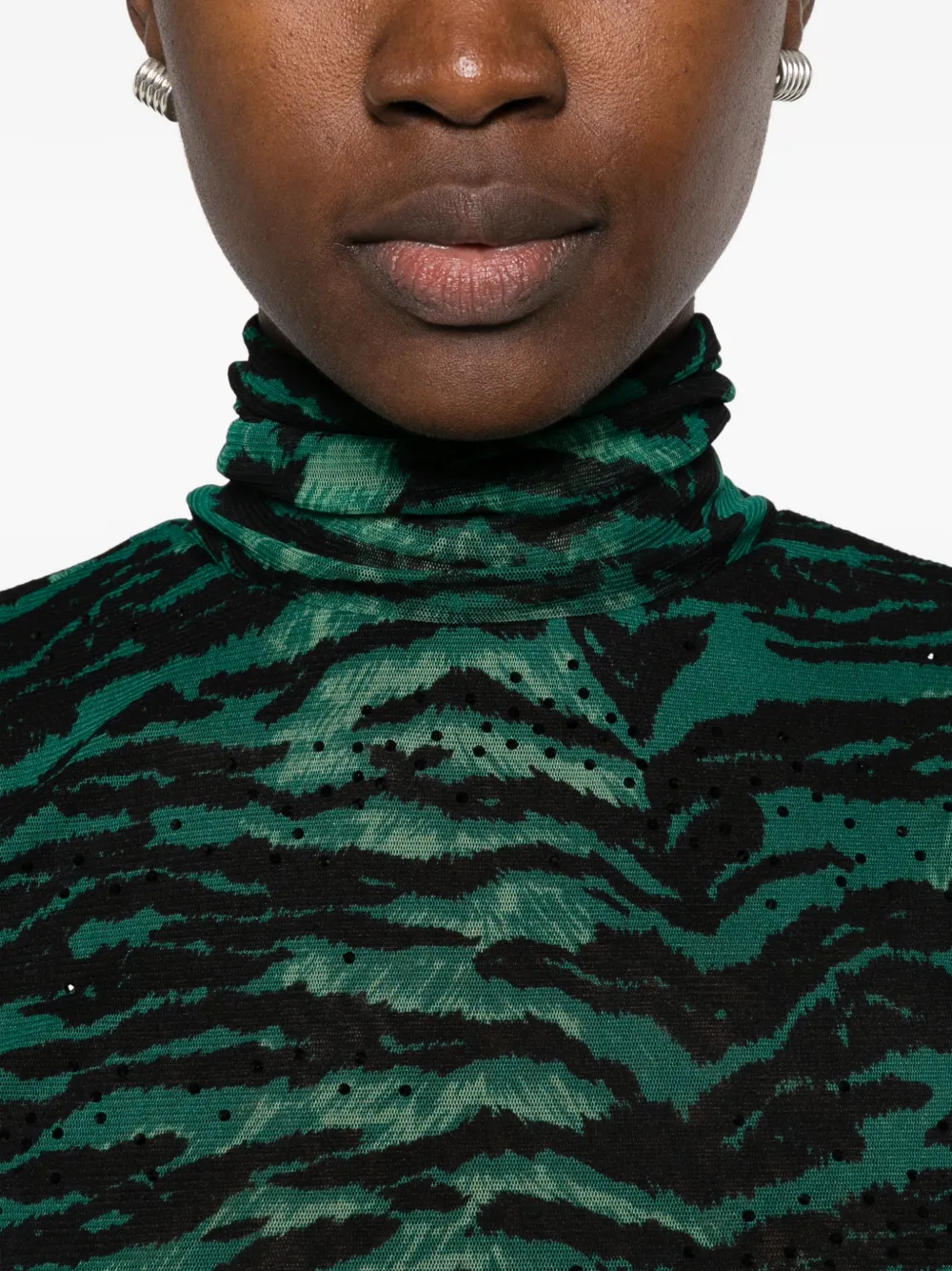 DVF Diane von Furstenberg Logan tiger-print turtleneck top Groen
