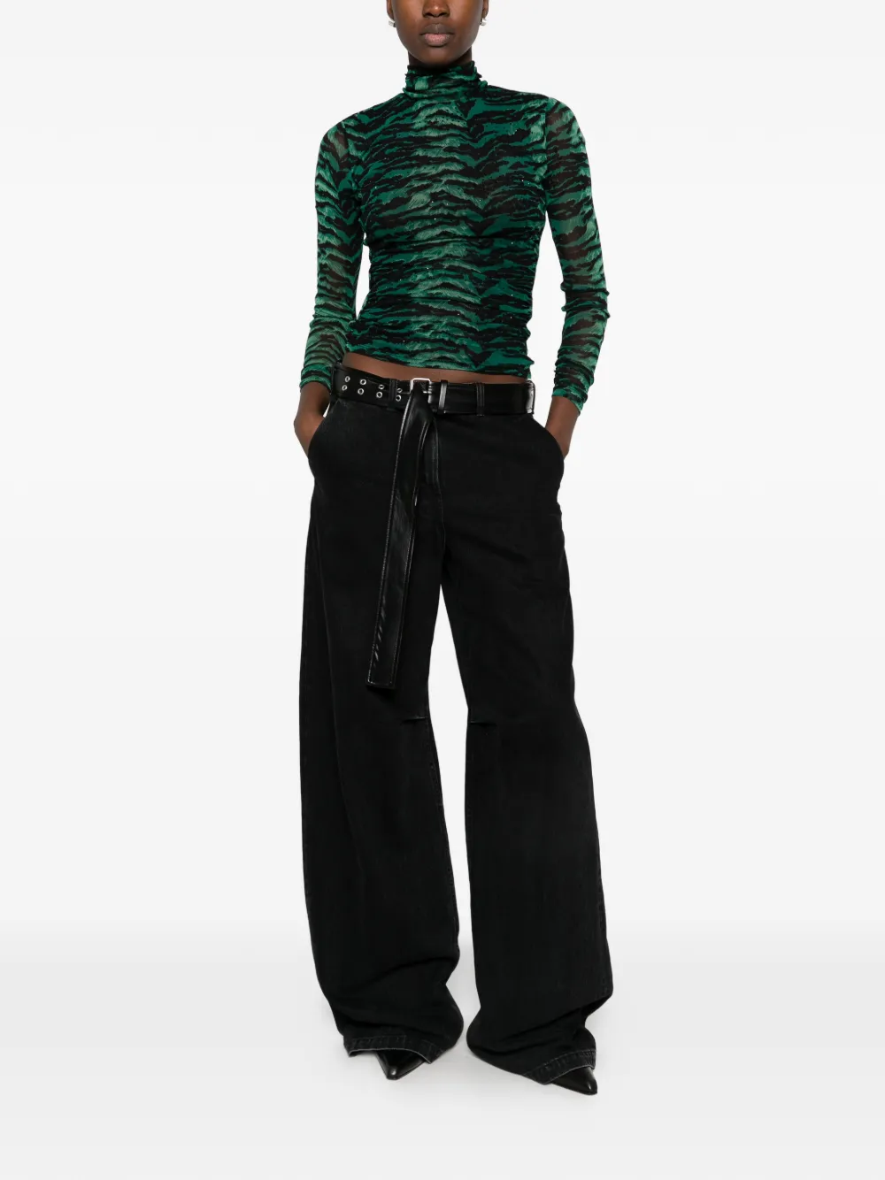 DVF Diane von Furstenberg Logan tiger-print turtleneck top Groen