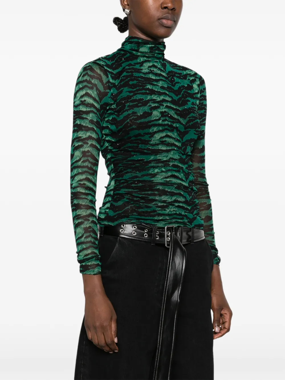 DVF Diane von Furstenberg Logan tiger-print turtleneck top Groen