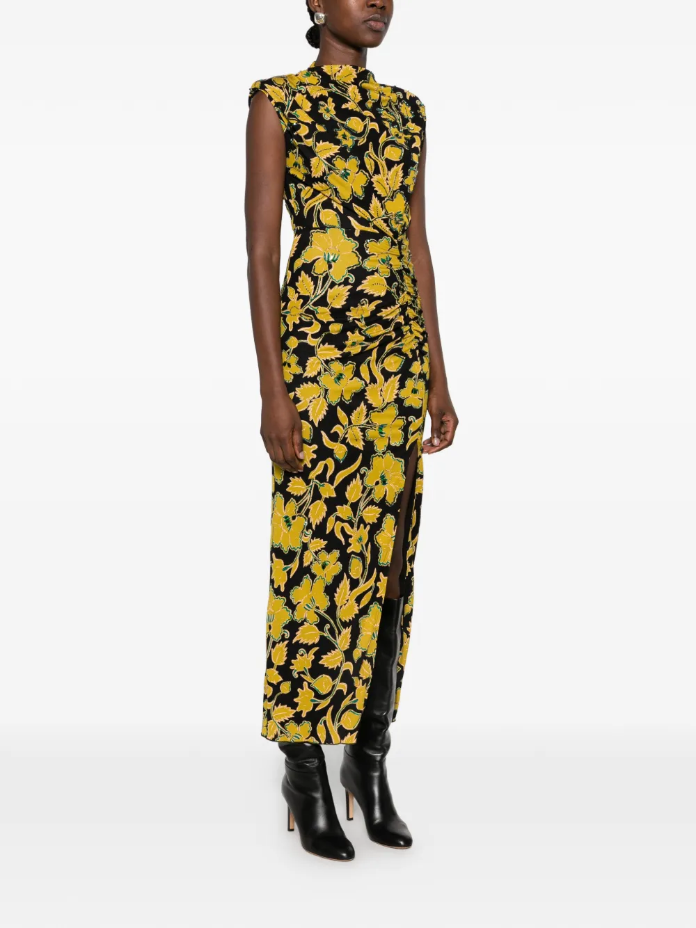 DVF Diane von Furstenberg Apollo floral-print ruched midi dress Zwart