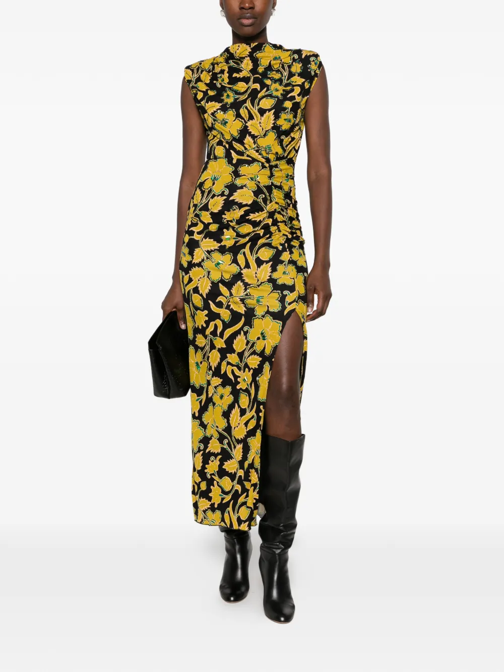 DVF Diane von Furstenberg Apollo floral-print ruched midi dress Zwart