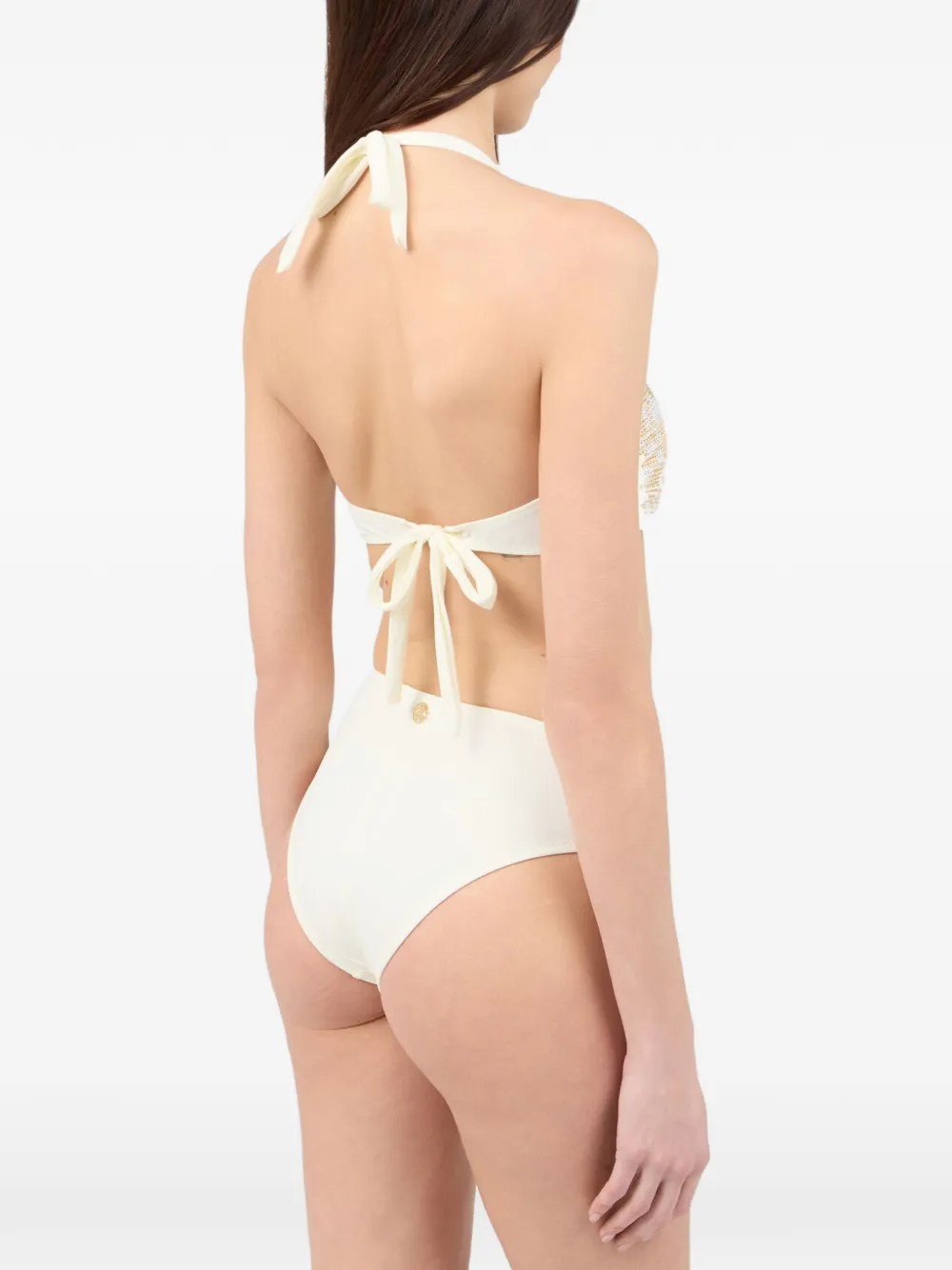 Roberto Cavalli Jaguar-motif embellished cut-out swimsuit Beige