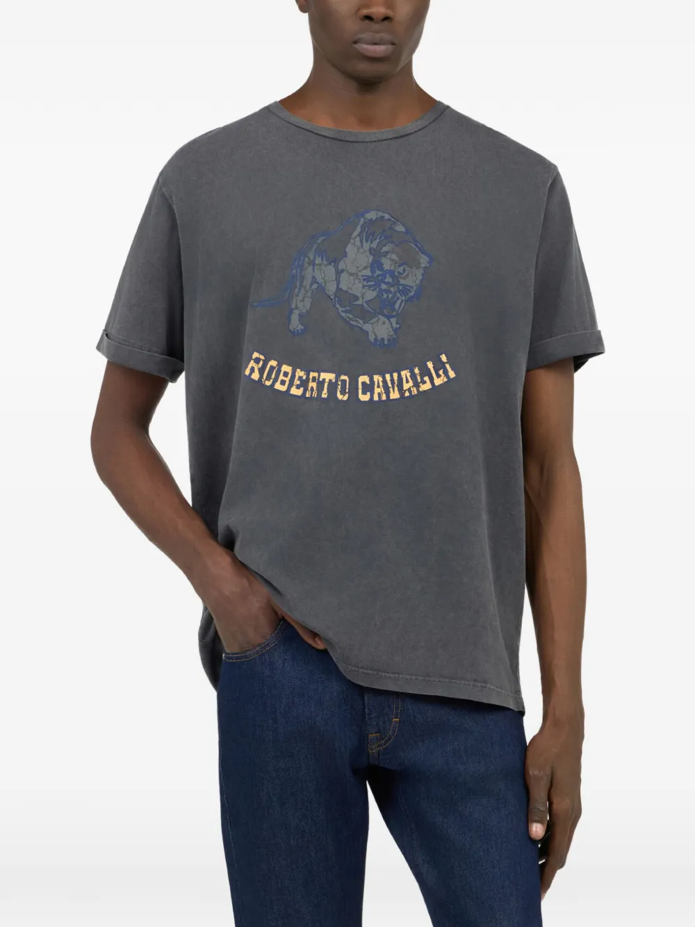 Roberto Cavalli Katoenen T-shirt met logoprint Grijs