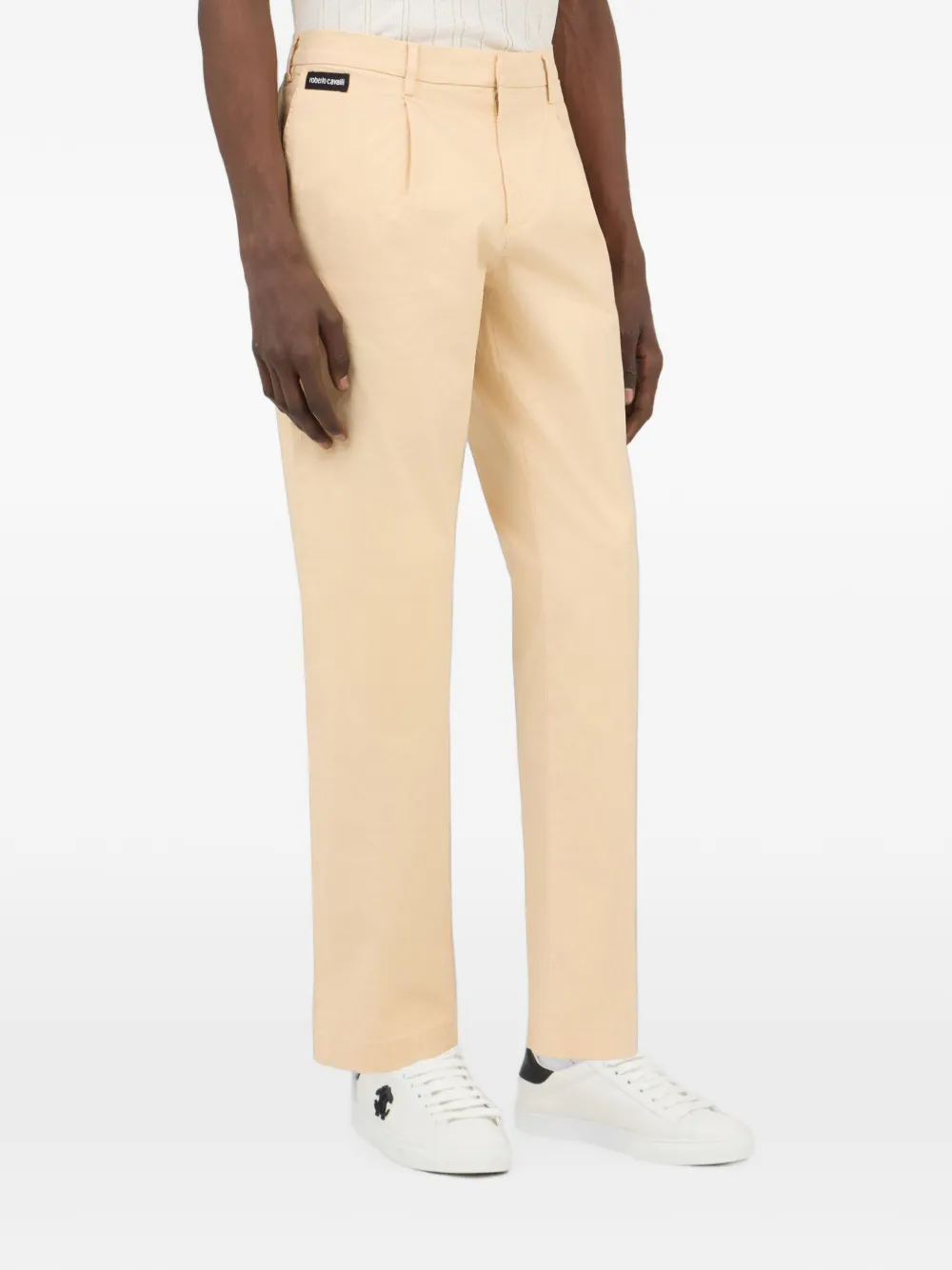 Roberto Cavalli Katoenen plooibroek met logo-patch Beige