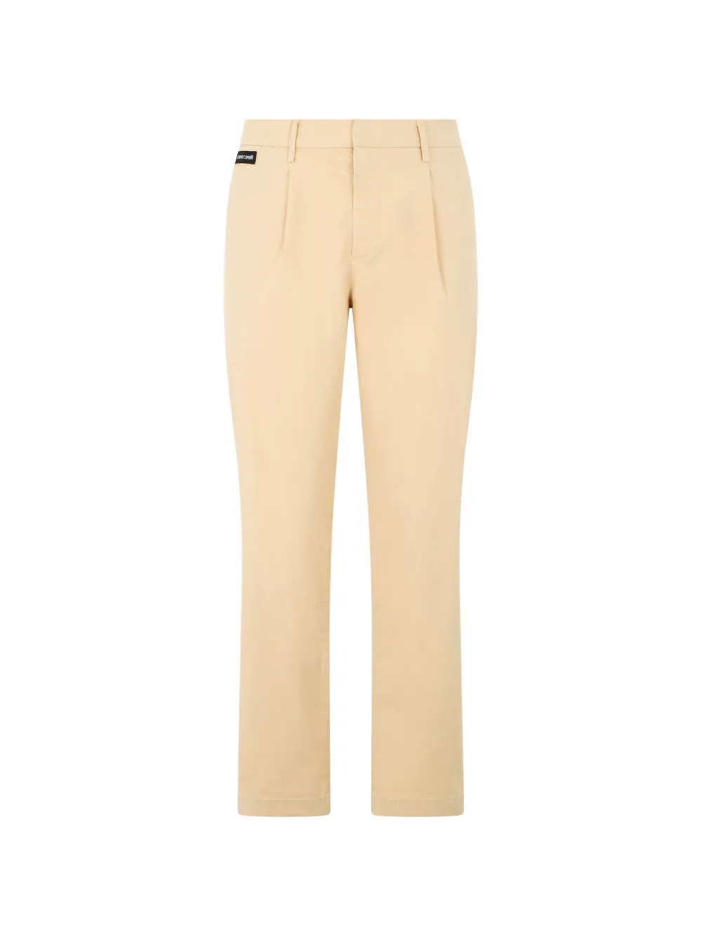 Roberto Cavalli logo-patch pleated cotton trousers - Toni neutri