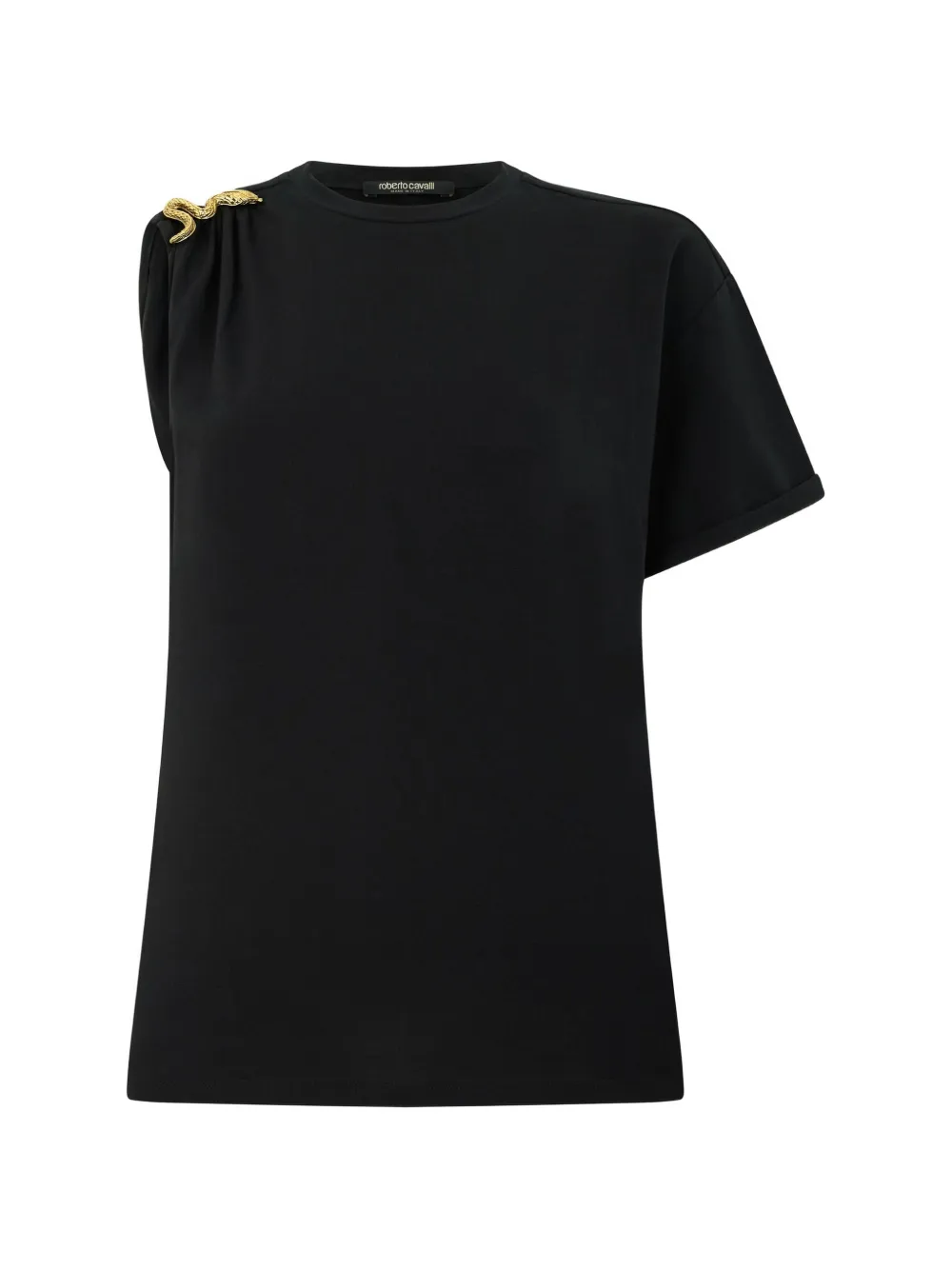 Roberto Cavalli Snake-hardware Asymmetric T-shirt In Black
