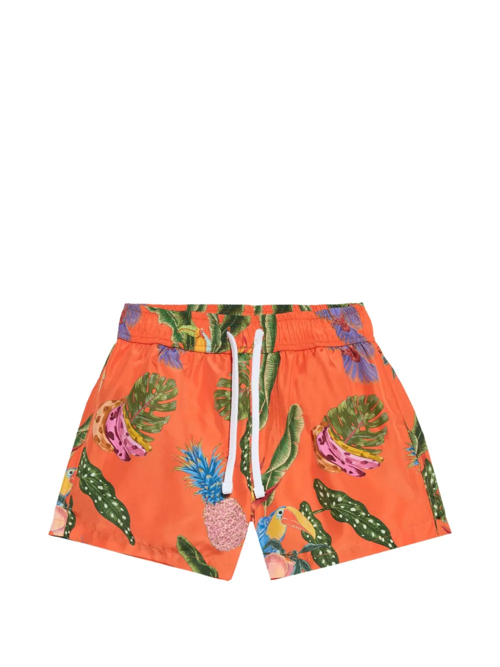 Roberto Cavalli Junior tropical-print drawstring swim shorts - Orange Roberto Cavalli Junior tropical-print drawstring swim shorts - Orange