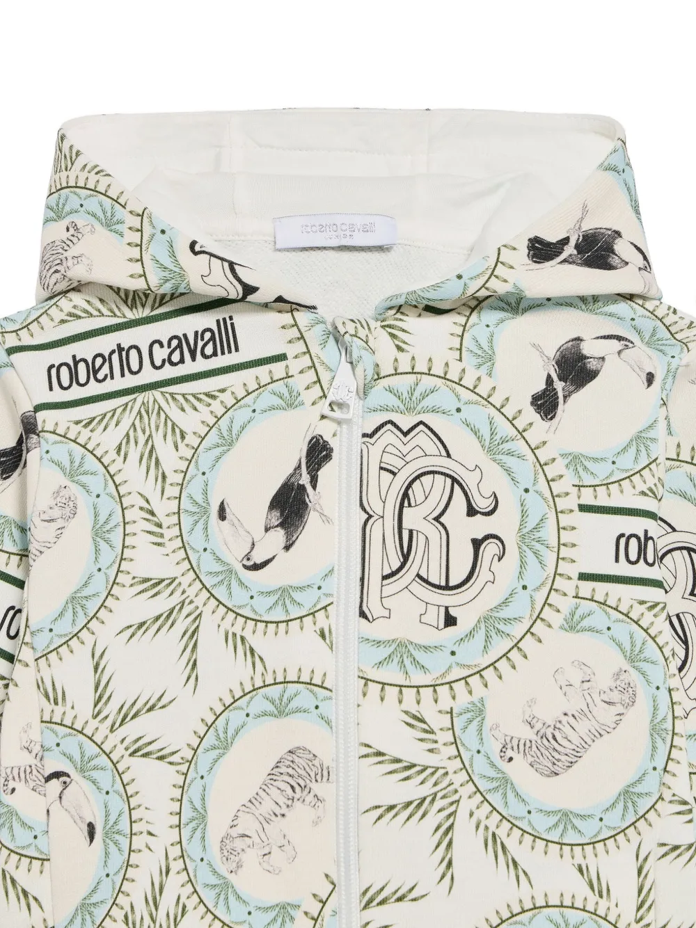 Roberto Cavalli Junior Hoodie met Maiolica-print en rits Beige
