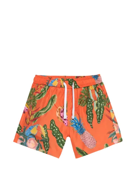 Roberto Cavalli Junior tropical-print drawstring swim shorts