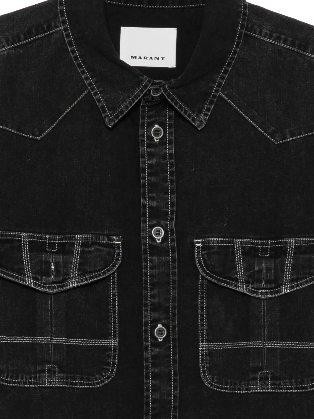 MARANT Viken denim overhemd in western-stijl met contrasterende stiksels Zwart