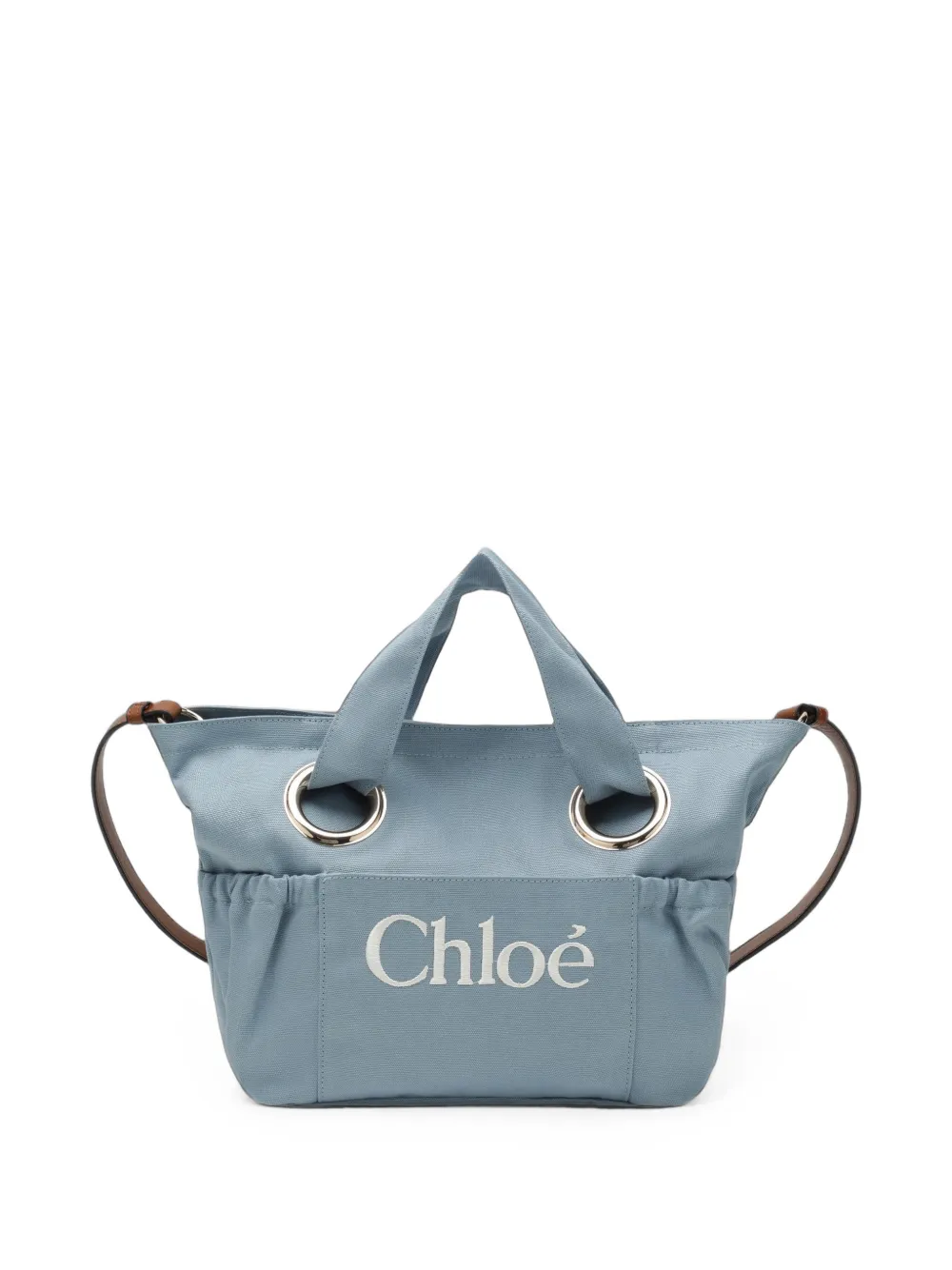 Chloé Kids ogo-embroidered eyelet tote bag - Blu