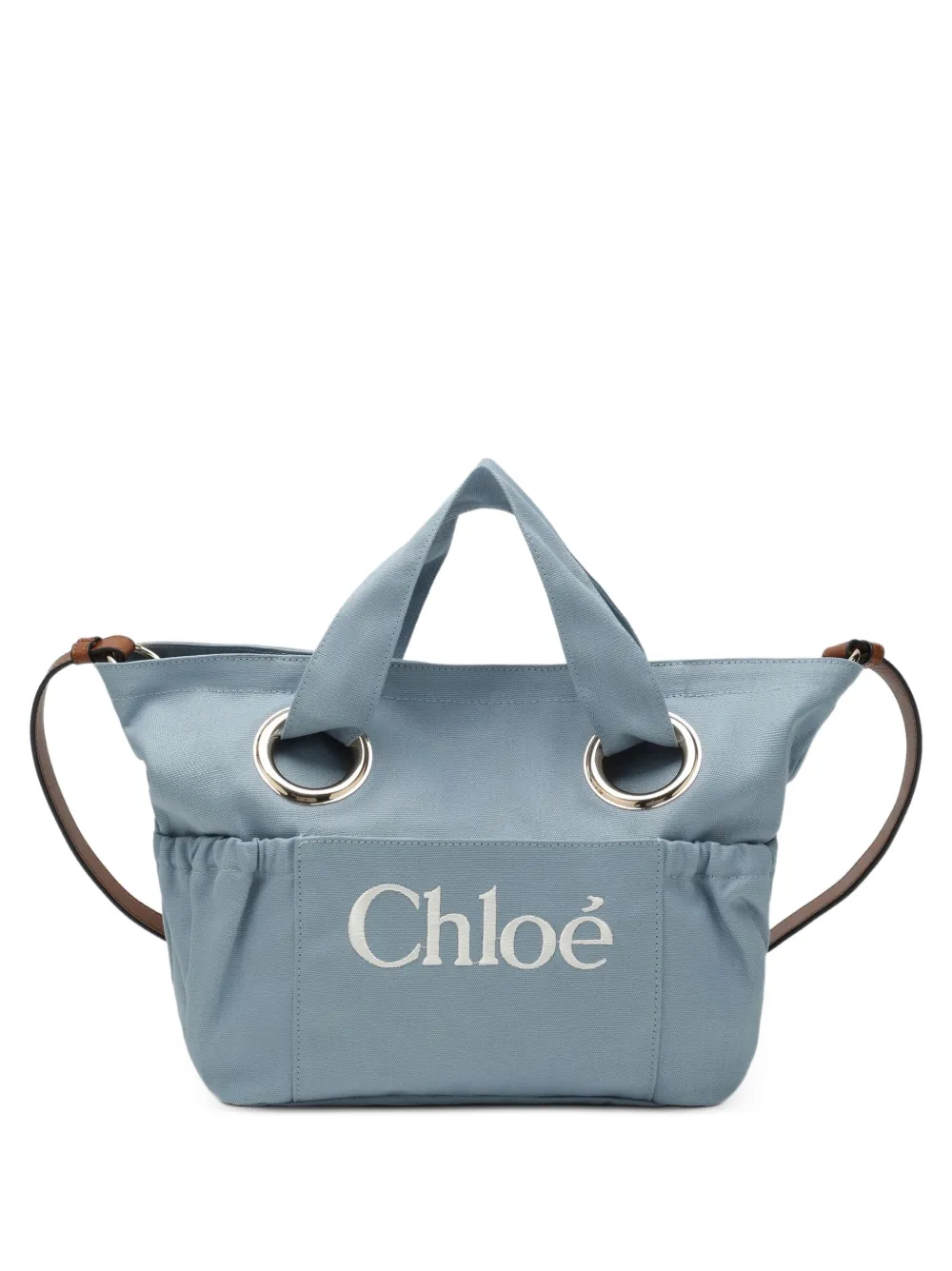 Chloé Kids ogo-embroidered eyelet tote bag - Blu