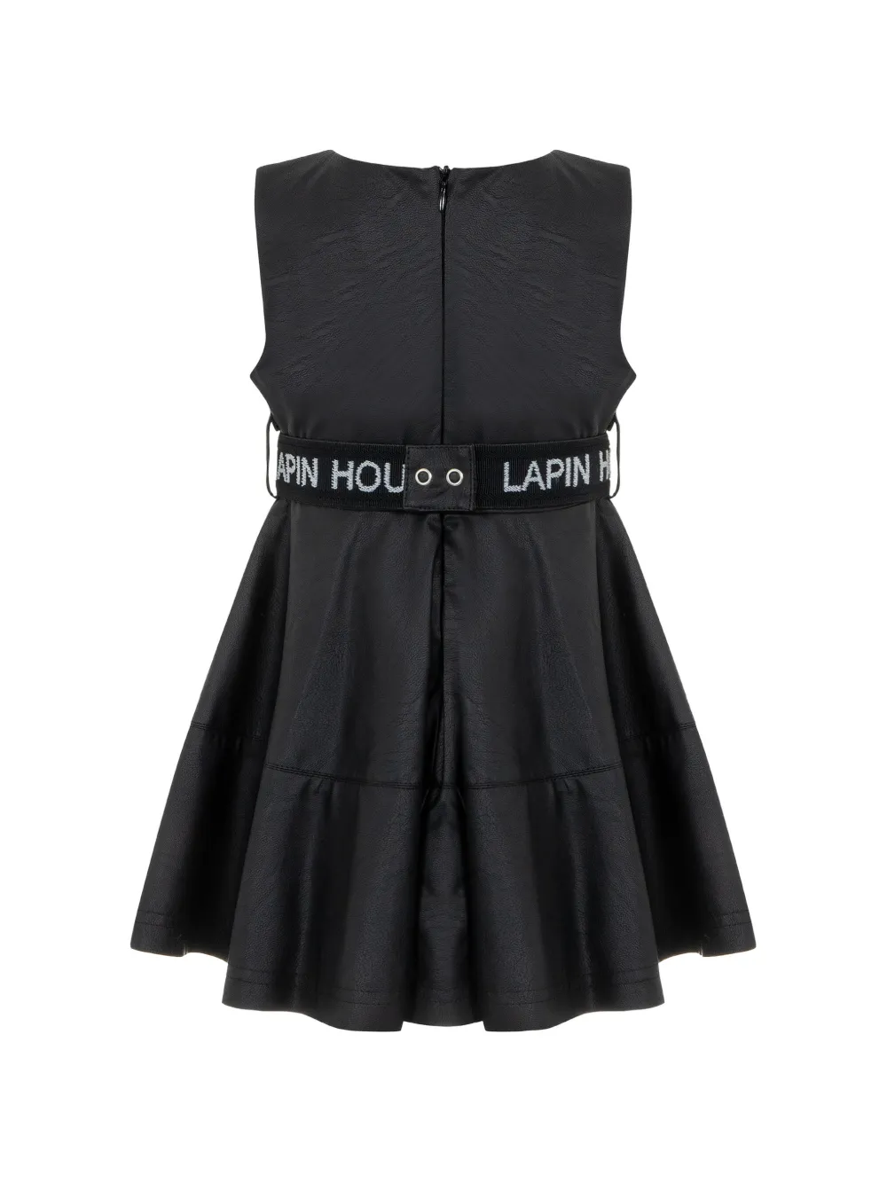 Lapin House Mouwloze midi-jurk met logo-ceintuur Zwart