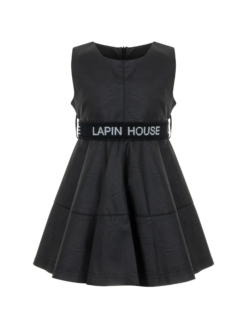 Lapin House Mouwloze midi-jurk met logo-ceintuur Zwart