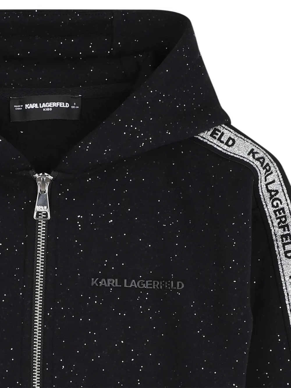 Karl Lagerfeld Kids Hoodie met logoband en glitter-effect Zwart
