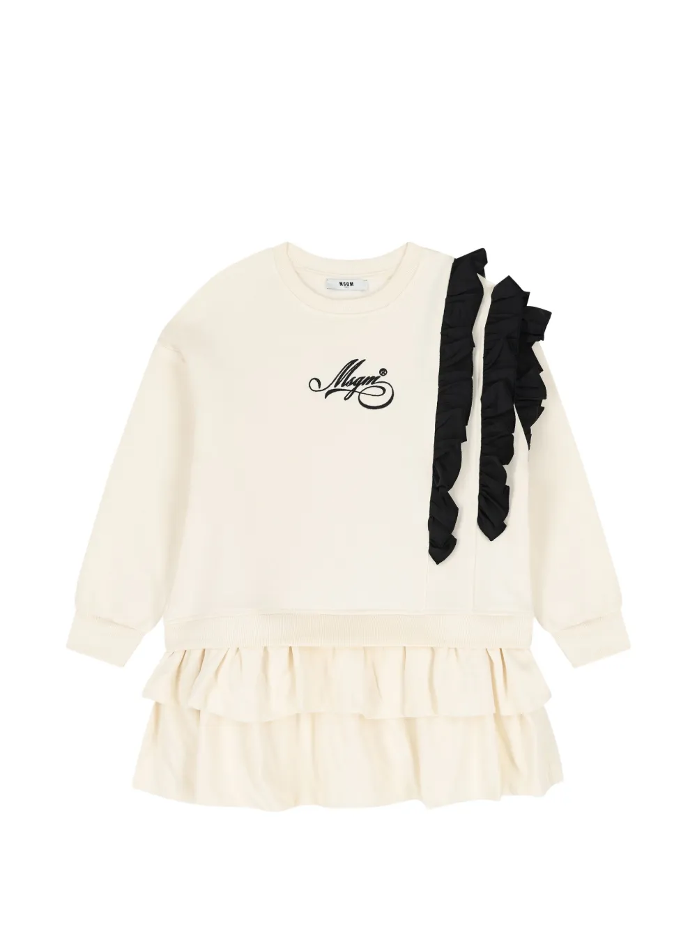 MSGM Kids ruffled logo-embroidered mini dress - Tons neutres MSGM Kids ruffled logo-embroidered mini dress - Tons neutres