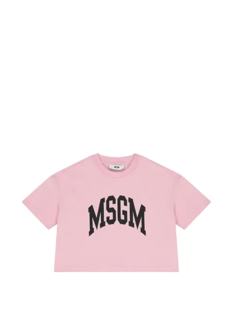MSGM Kids logo-print cropped T-shirt
