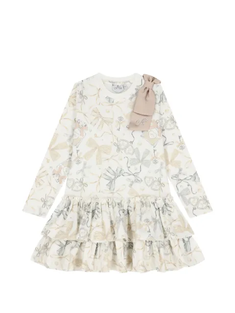 A-Dee Ivory bow-print tiered mini dress