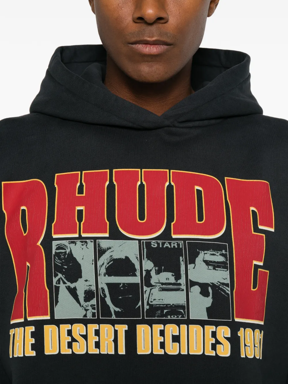 RHUDE graphic-print drawstring hoodie Zwart
