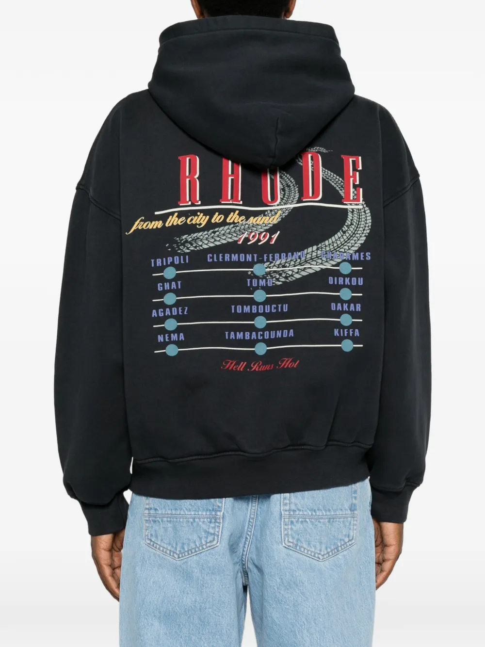 RHUDE graphic-print drawstring hoodie Zwart