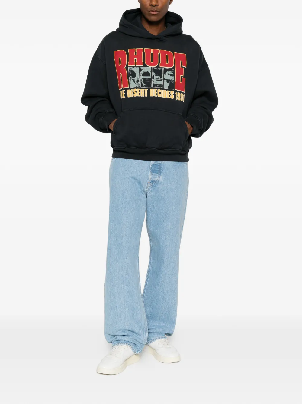 RHUDE graphic-print drawstring hoodie Zwart