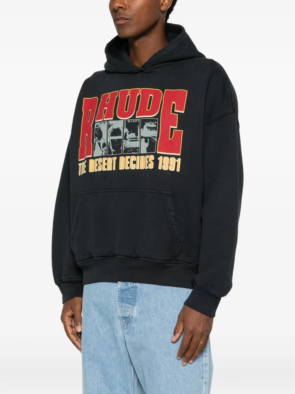 RHUDE graphic-print drawstring hoodie Zwart