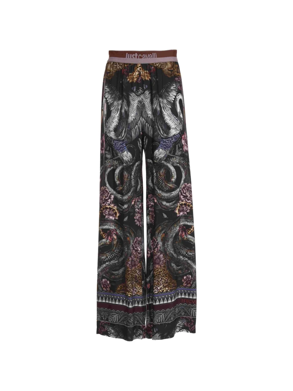 Just Cavalli graphic-print logo-waistband trousers