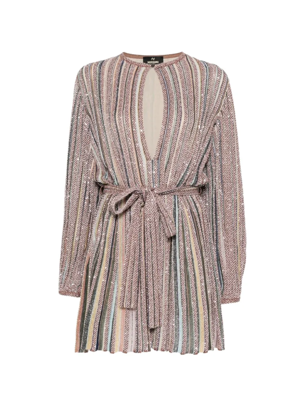 Missoni short dress with V-neck and belt - Tons neutres