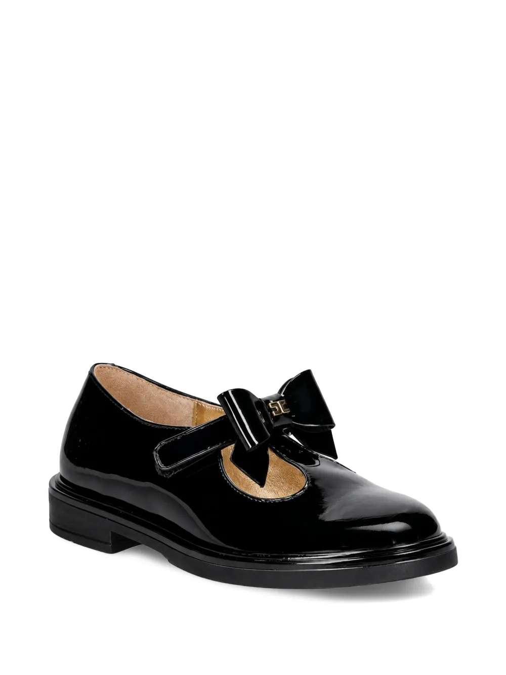 Elisabetta Franchi La Mia Bambina bow-detail patent ballet flats - Nero