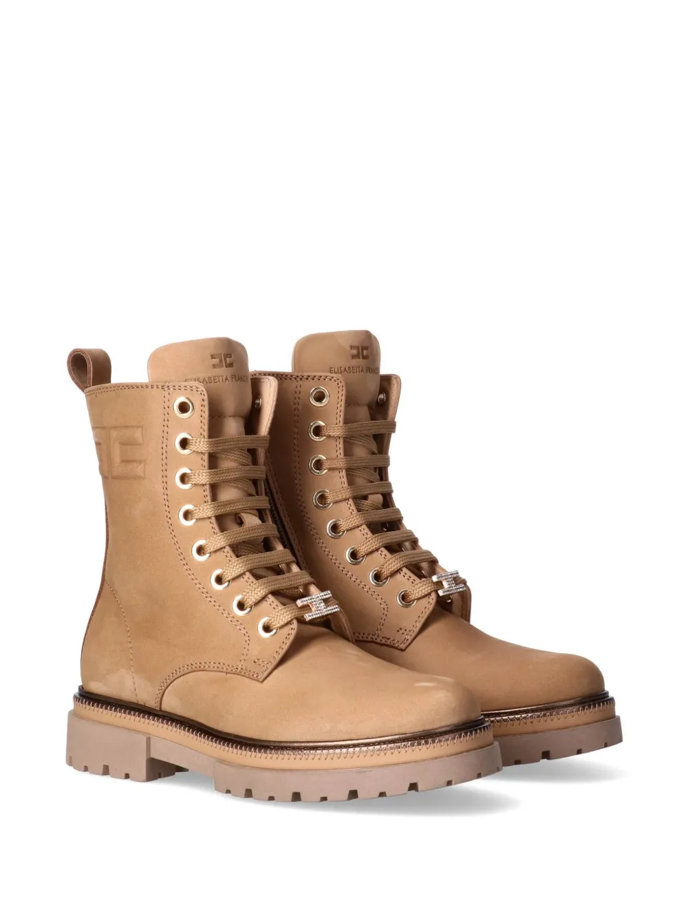 Elisabetta Franchi La Mia Bambina logo-embossed lace-up boots - Marrone