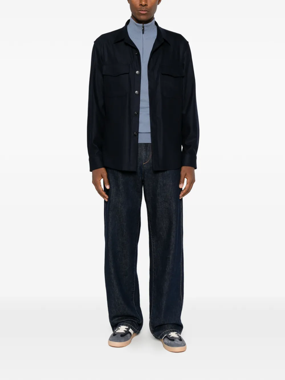 Canali button-up shirt jacket Blauw