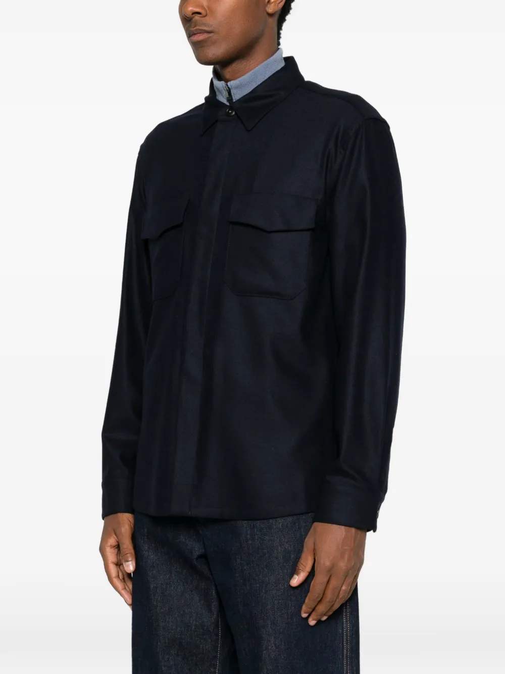 Canali button-up shirt jacket Blauw