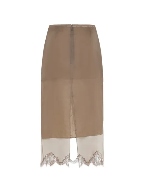 Carven lace-trim silk midi skirt