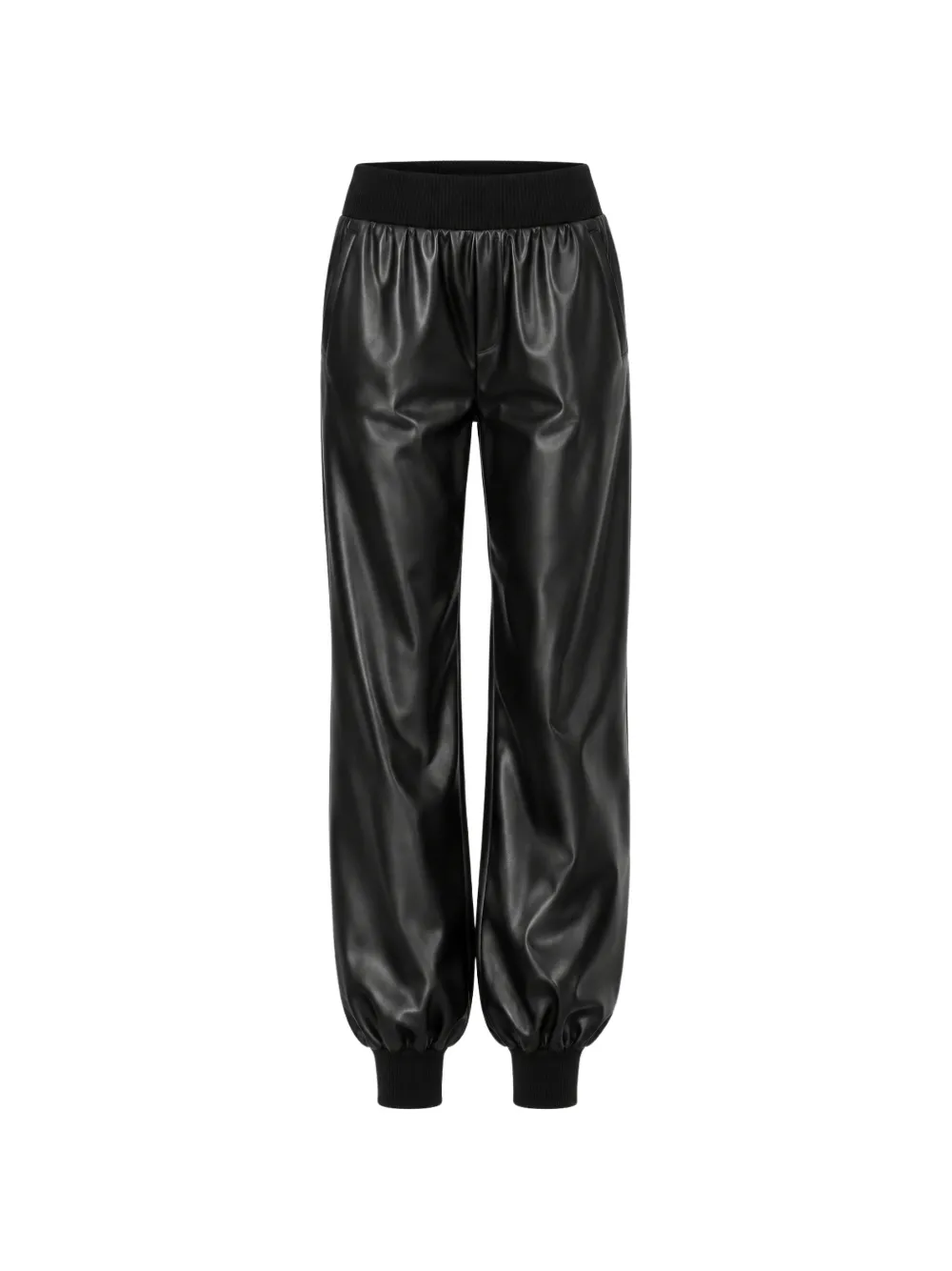 Norma Kamali pantalon de jogging en cuir artificiel à finitions en maille côtelée - Noir
