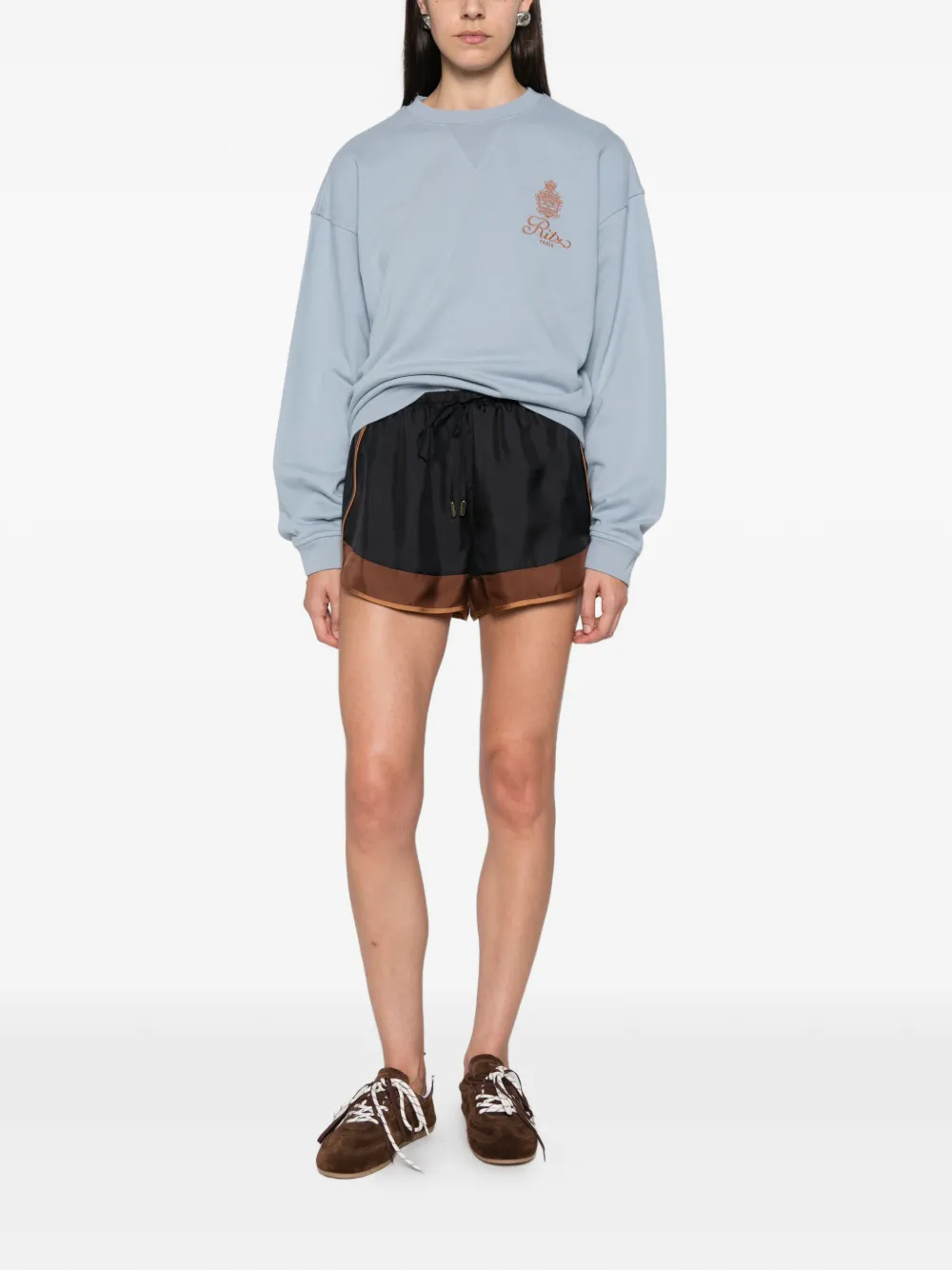 FRAME The Ritz contrast-trim drawstring shorts Zwart