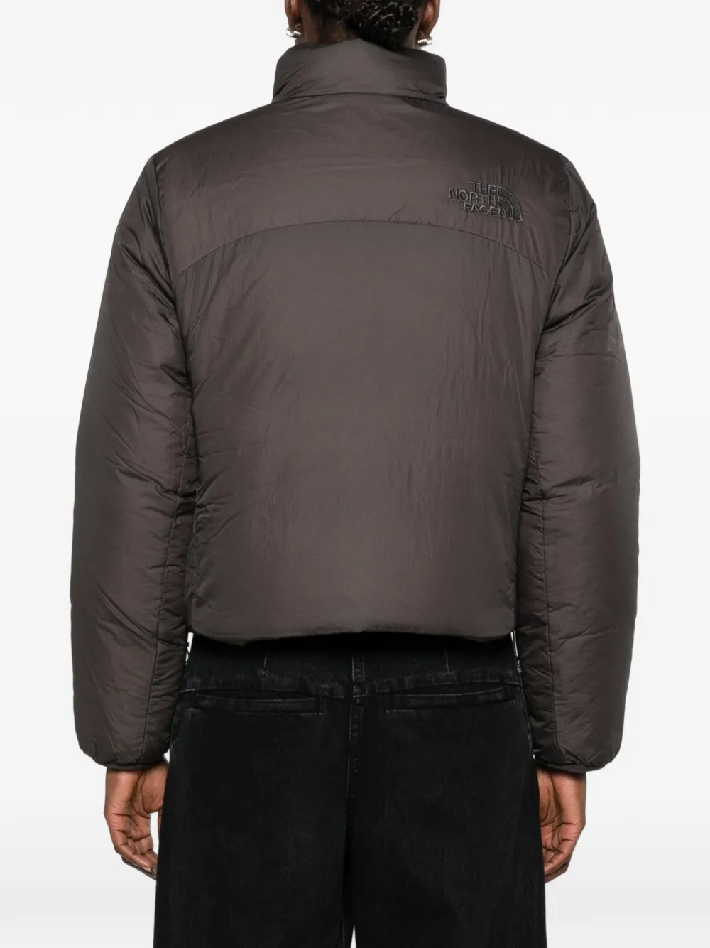 The North Face logo-embroidered reversible puffer jacket Grijs