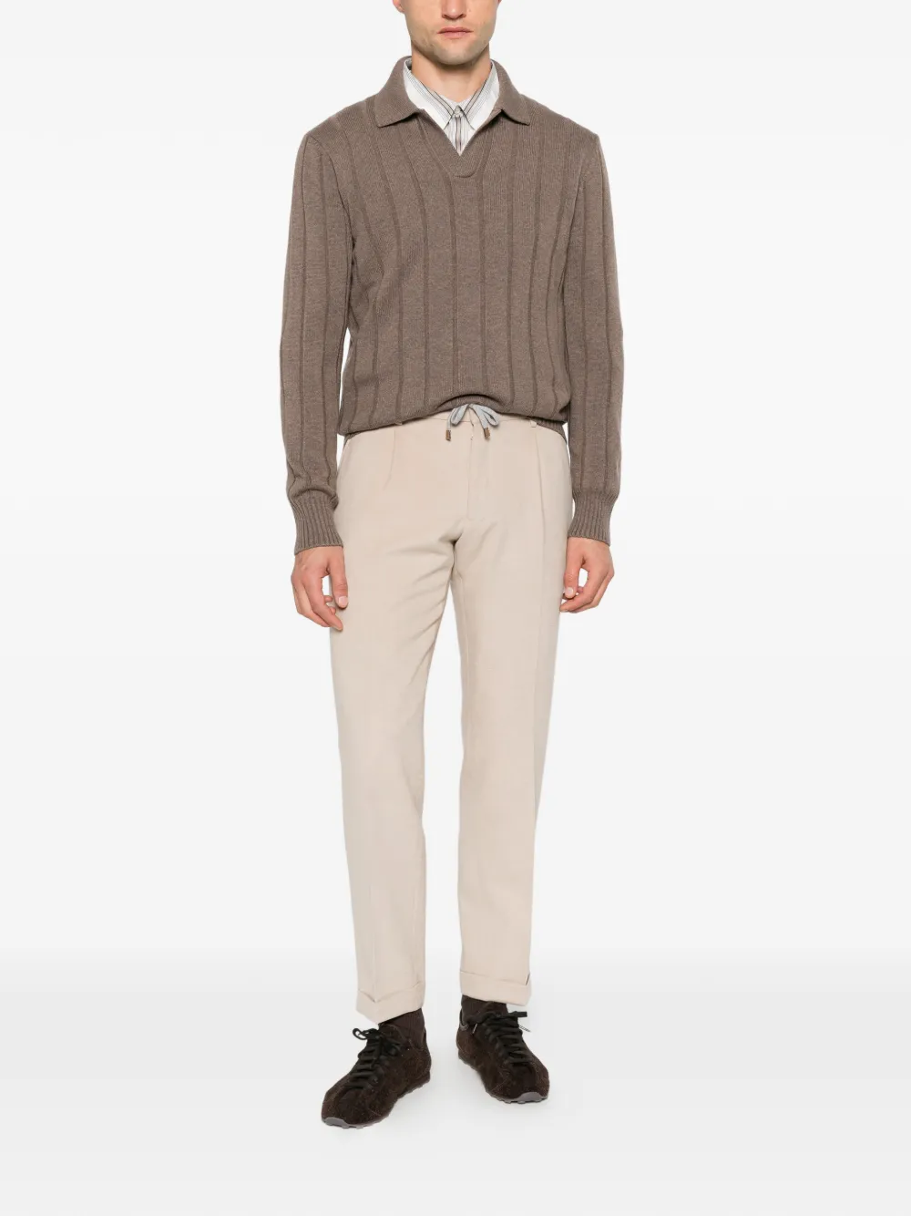 Barba Roma drawstring-waist pleated trousers Beige